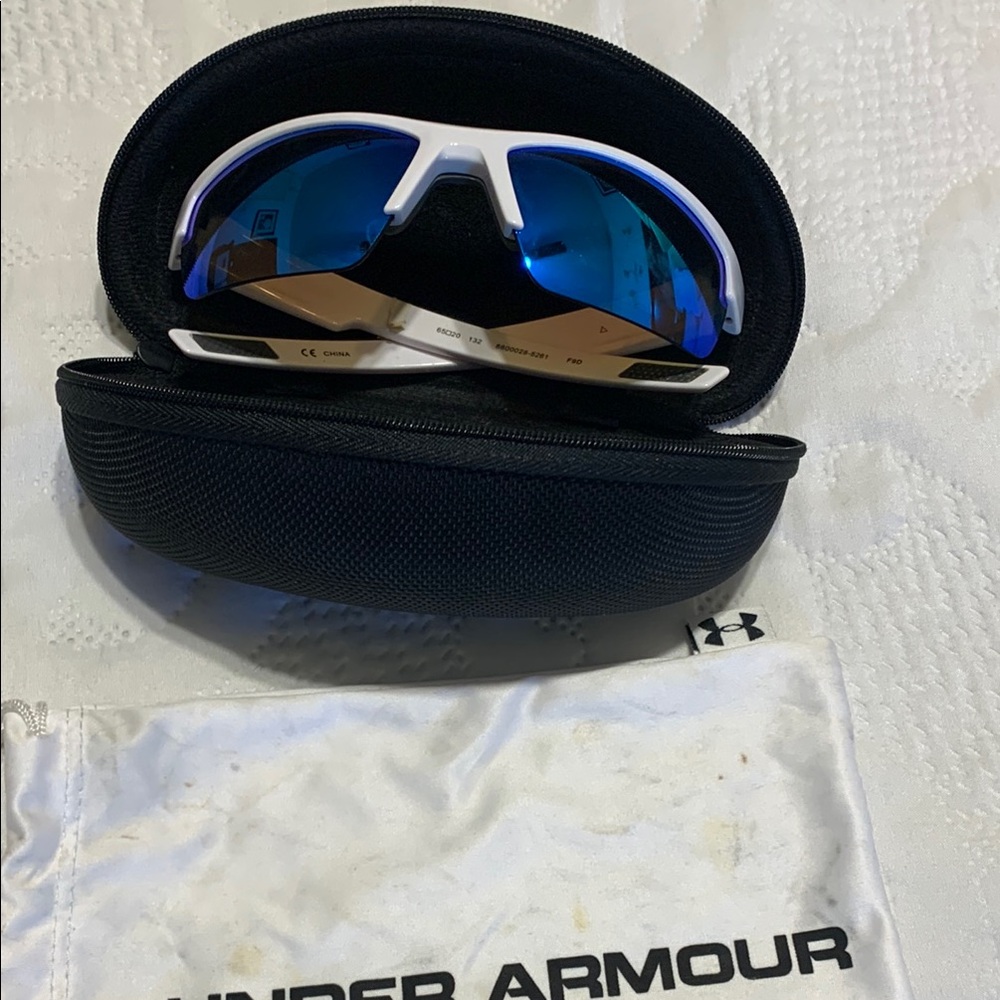 Under Armour White Frame Sunglasses with Blue Lenses